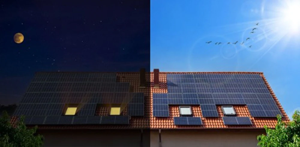 solárne panely cez deň a v noci